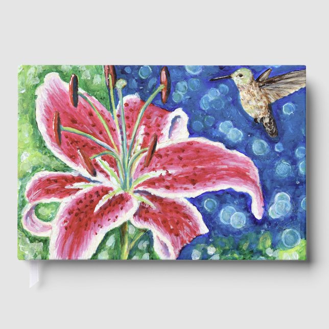 Hummingbird and Stargazer Lily Painting Guest Book (Front)