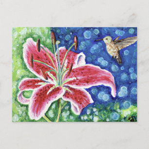 Hummingbird and Stargazer Lily Painting Postcard