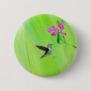 Hummingbird and Sweet Peas Painting 6 Cm Round Badge