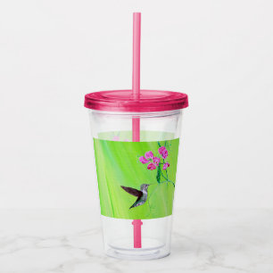 Hummingbird and Sweet Peas Painting Acrylic Tumbler