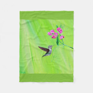 Hummingbird and Sweet Peas Painting Fleece Blanket