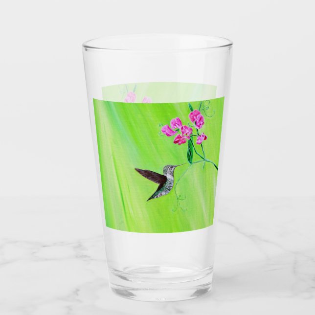 Hummingbird and Sweet Peas Painting Glass (Front)