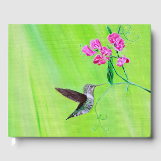 Hummingbird and Sweet Peas Painting Guest Book