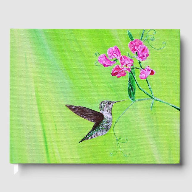 Hummingbird and Sweet Peas Painting Guest Book (Front)