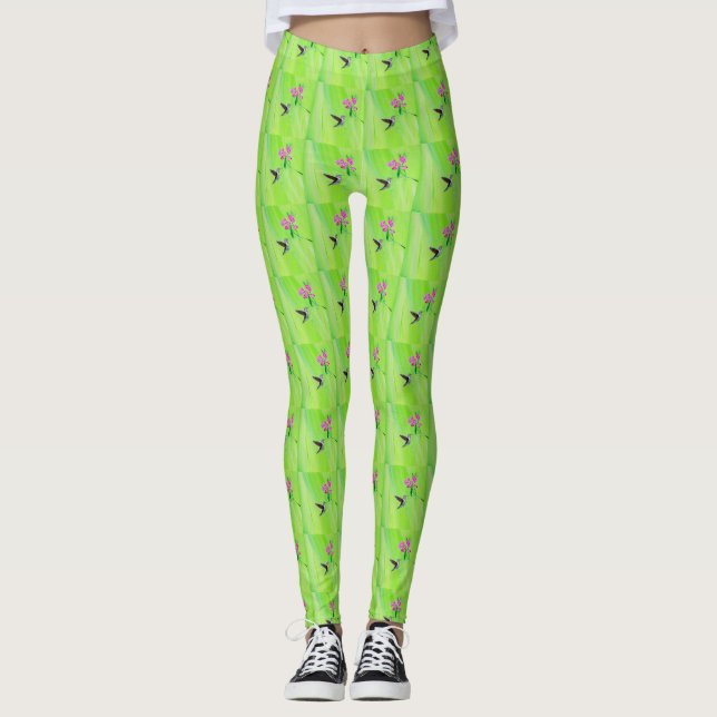Hummingbird and Sweet Peas Painting Leggings (Front)