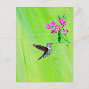 Hummingbird and Sweet Peas Painting Postcard
