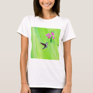 Hummingbird and Sweet Peas Painting T-Shirt