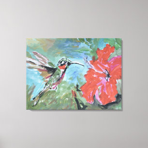 Hummingbird and Tropical Flower Canvas Print