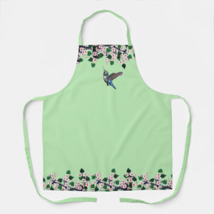 Hummingbird and white flowers on lime green apron