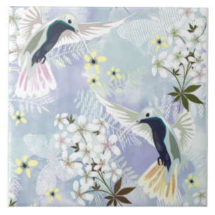 Hummingbird and white flowers tile