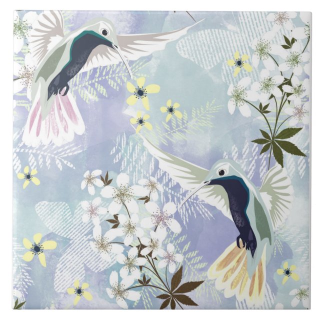 Hummingbird and white flowers tile (Front)