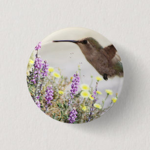 Hummingbird and Wildflowers Digital Art 3 Cm Round Badge