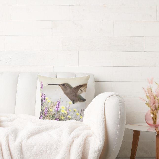 Hummingbird and Wildflowers Digital Art  Accent Pi Cushion (Couch)