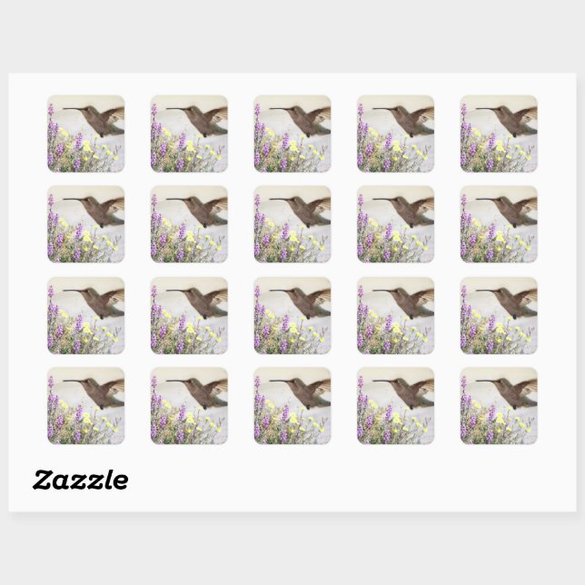 Hummingbird and Wildflowers Digital Art  Accent Pi Square Sticker (Sheet)