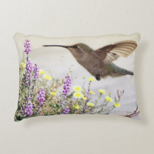 Hummingbird and Wildflowers Digital Art  Decorative Cushion