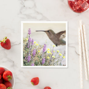 Hummingbird and Wildflowers Digital Art Napkin