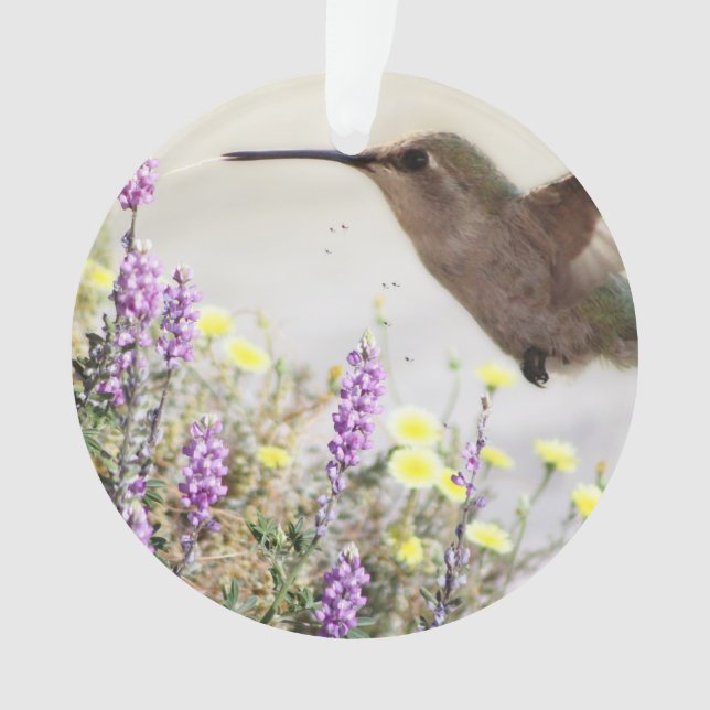 Hummingbird and Wildflowers Digital Art Ornament (Front)