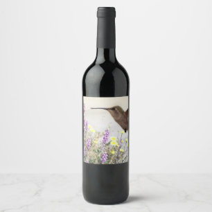 Hummingbird and Wildflowers Digital Art  Wine Label