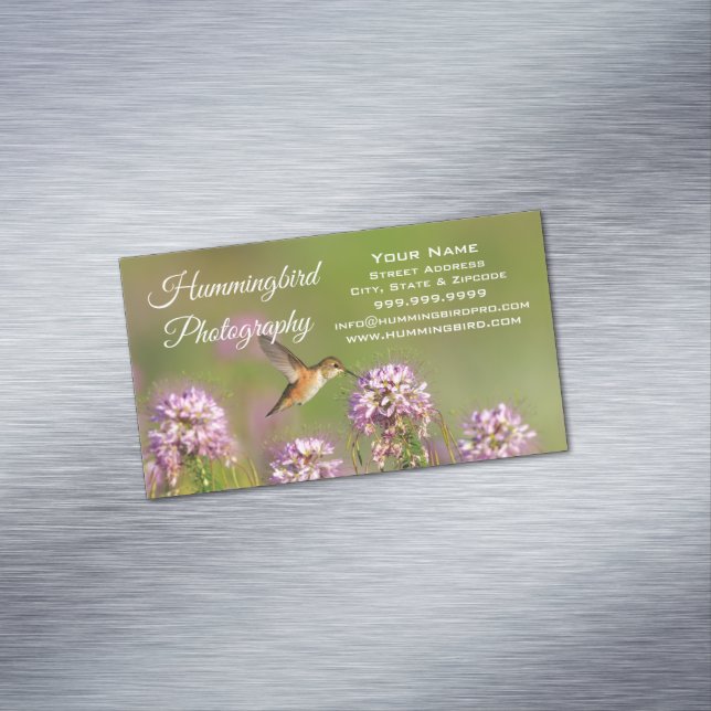 Hummingbird and Wildflowers Magnetic Business Card (In Situ)