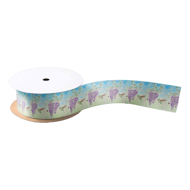 Hummingbird and Wisteria Painting Satin Ribbon (Spool)