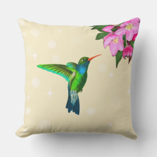 Hummingbird & Apple Flowers on Light Beige Cushion