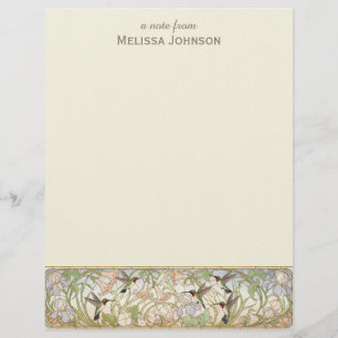 Hummingbird Art Nouveau Personalized Name Custom Letterhead