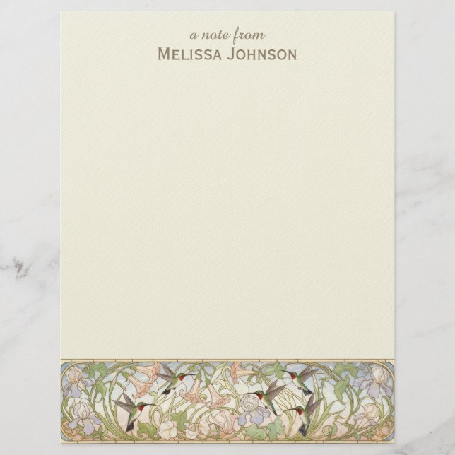 Hummingbird Art Nouveau Personalized Name Custom Letterhead (Front)