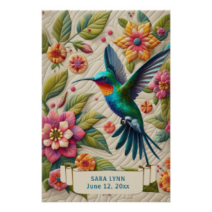 Hummingbird Art with Quilted Look Poster