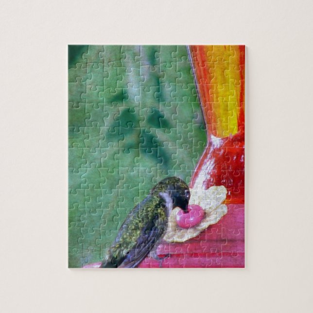 Hummingbird at Feeder Jigsaw Puzzle (Vertical)
