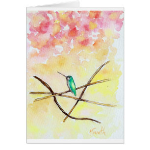 Hummingbird at Sunset Painting Greeting Card