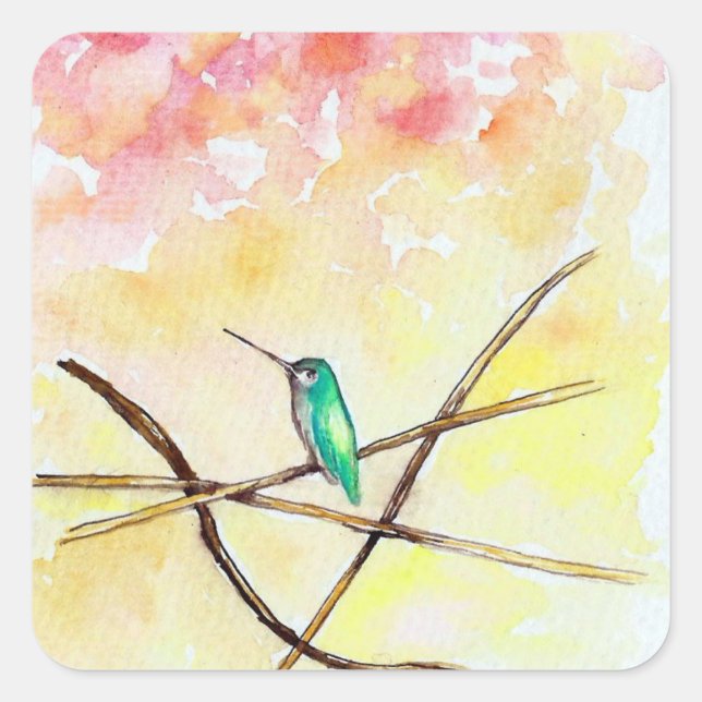 Hummingbird at Sunset Painting Square Sticker (Front)