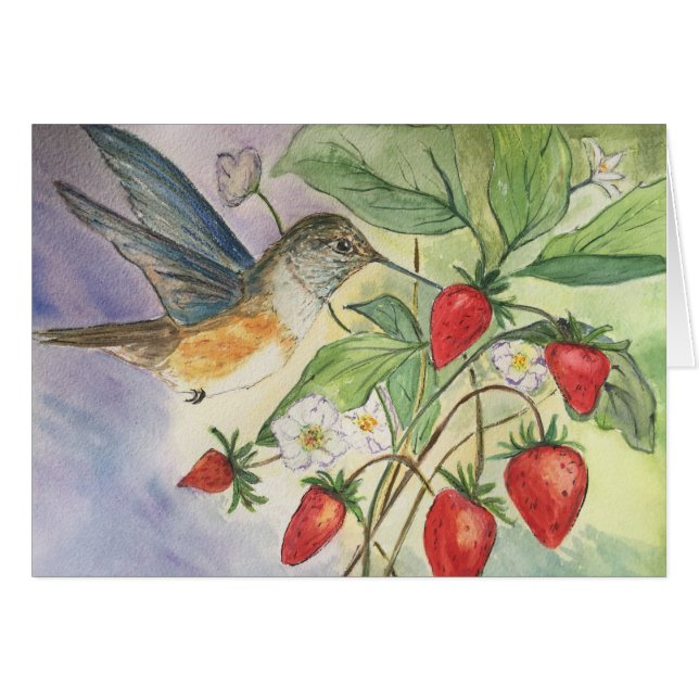 Hummingbird at the Strawberries (Front Horizontal)