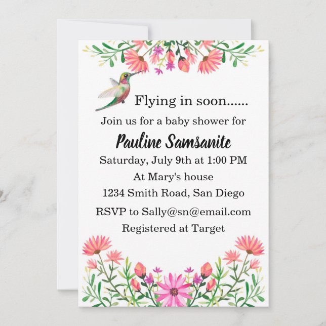 Hummingbird Baby Shower Invitation (Front)