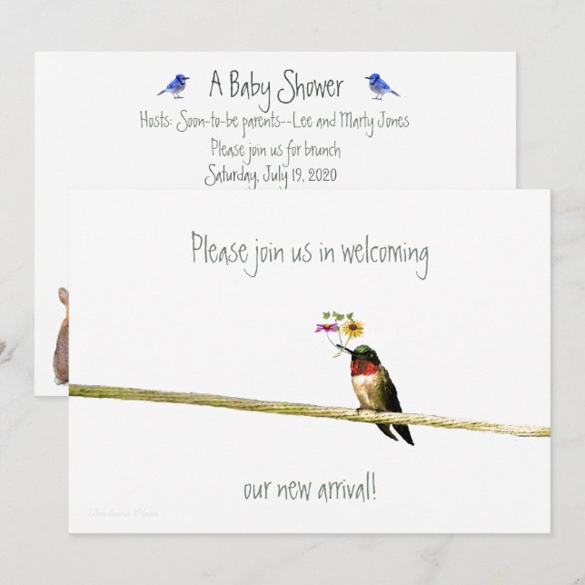 Hummingbird Baby Shower Invitation: gender neutral Invitation (Front/Back)