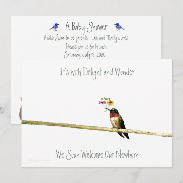Hummingbird Baby Shower Invitation: gender neutral Invitation (Front/Back)