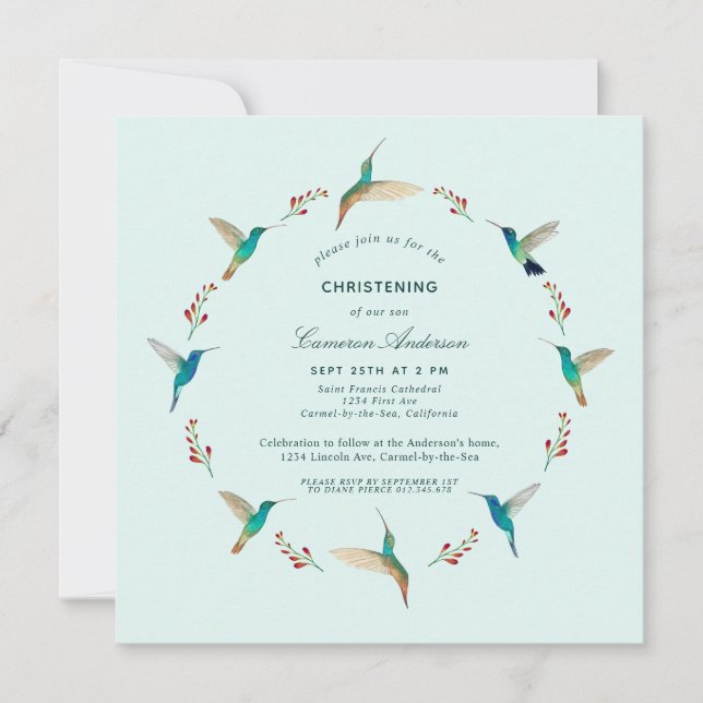 Hummingbird Baptism Invitation (Front)