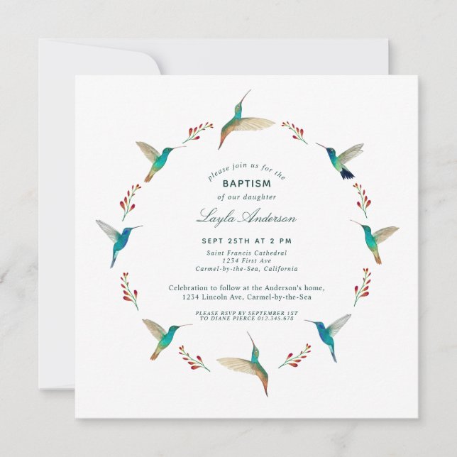 Hummingbird Baptism Invitation (Front)
