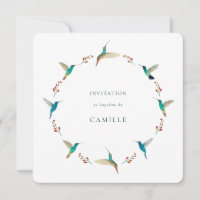 Hummingbird Baptism Invitation with Baby Photo