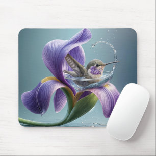 Hummingbird Bathing In An Iris Blossom Mouse Mat