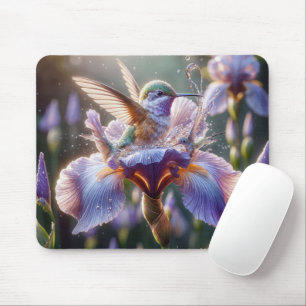 Hummingbird Bathing In An Iris Blossom Mouse Mat