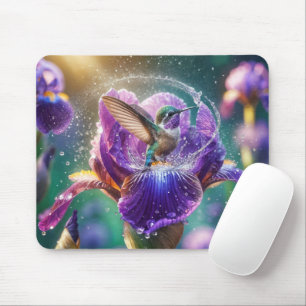 Hummingbird Bathing In an Iris Mouse Mat