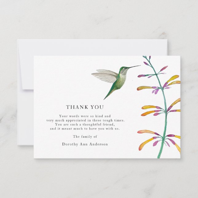  Hummingbird Bereavement Funeral Thank You Card (Front)