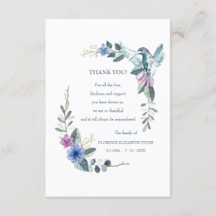 Hummingbird Bereavement Thank You Card