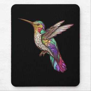 Hummingbird Bird Animal Portrait Stained Glass Art Mouse Mat