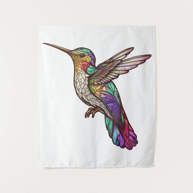 Hummingbird Bird Animal Portrait Stained Glass Art Tapestry (Front)