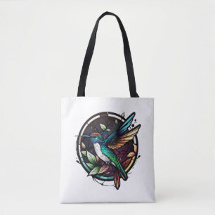 Hummingbird Bird Animal Portrait Stained Glass Art Tote Bag