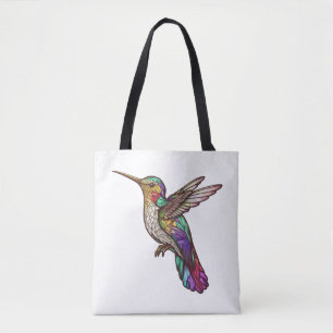 Hummingbird Bird Animal Portrait Stained Glass Art Tote Bag