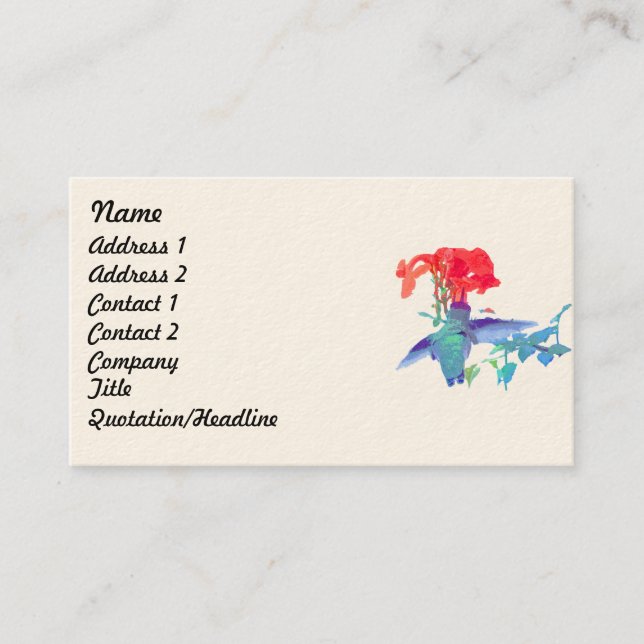 hummingbird Bird Animal Wildlife Floral Business Card (Front)