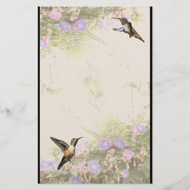 Hummingbird Bird Animal Wildlife Floral Stationery (Front)