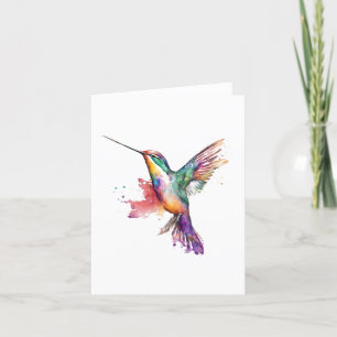 Hummingbird Bird B Portrait in Watercolors & Pen Holiday Card